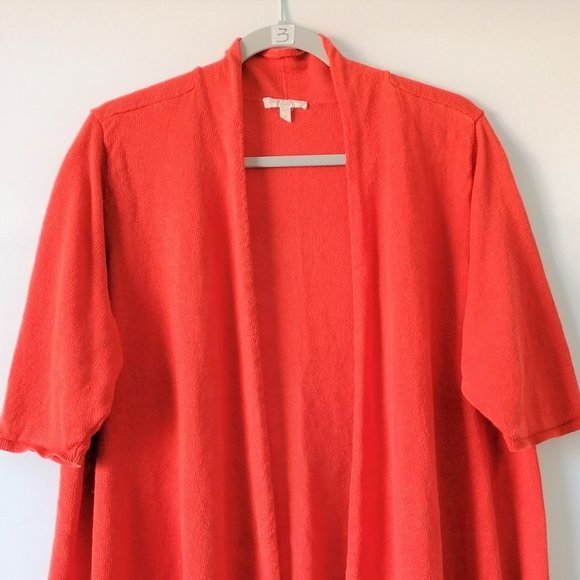 Eileen Fisher Womens Coral Red Open Front Cardigan Sweater Plus Size 1X Linen - Picture 3 of 7